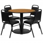 Flash Furniture 36'' Round Natural Laminate Table Set with 4 Black Trapezoidal Back Banquet Chairs RSRB1003-GG