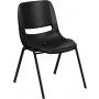 Flash Furniture Hercules Series 440 lb Capacity Black Ergonomic Shell Stack Chair with Black Frame And 12" Seat Height RUT-12-PDR-BLACK-GG