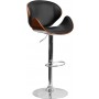 Flash Furniture Walnut Bentwood Adjustable Height Bar Stool with Curved Black Vinyl Seat and Back SD-2203-WAL-GG