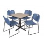 Regency TB3030BE44BE Cain 30" Square Breakroom Table in Beige & 4 Zeng Stack Chairs in Blue