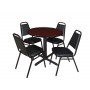 Regency TB30RNDMH29BK Cain 30" Round Breakroom Table in Mahogany & 4 Restaurant Stack Chairs in Black
