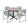 Regency TB36RNDBE44GY Cain 36" Round Breakroom Table in Beige & 4 Zeng Stack Chairs in Grey