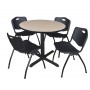 Regency TB36RNDBE47BK Cain 36" Round Breakroom Table in Beige & 4 'M' Stack Chairs in Black