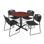 Regency TB36RNDCH44BK Cain 36" Round Breakroom Table in Cherry & 4 Zeng Stack Chairs in Black