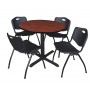 Regency TB36RNDCH47BK Cain 36" Round Breakroom Table in Cherry & 4 'M' Stack Chairs in Black