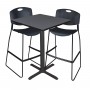 Regency TCB3030GY4495BK Cain 30" Square Cafe Table in Grey & 2 Zeng Stack Stools in Black