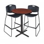 Regency TCB30RNDCH4495BK Cain 30" Round Cafe Table in Cherry & 2 Zeng Stack Stools in Black