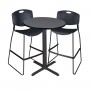 Regency TCB30RNDGY4495BK Cain 30" Round Cafe Table in Grey & 2 Zeng Stack Stools in Black
