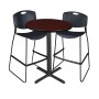Regency TCB30RNDMH4495BK Cain 30" Round Cafe Table in Mahogany & 2 Zeng Stack Stools in Black