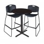 Regency TCB30RNDMW4495BK Cain 30" Round Cafe Table in Mocha Walnut & 2 Zeng Stack Stools in Black