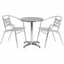 Flash Furniture TLH-ALUM-24RD-017BCHR2-GG 23.5" Round Aluminum Indoor-Outdoor Table with 2 Slat Back Chairs