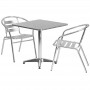 Flash Furniture TLH-ALUM-28SQ-017BCHR2-GG 27.5" Square Aluminum Indoor-Outdoor Table with 2 Slat Back Chairs