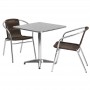 Flash Furniture TLH-ALUM-28SQ-020CHR2-GG 27.5" Square Aluminum Indoor-Outdoor Table with 2 Rattan Chairs