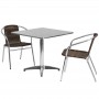 Flash Furniture TLH-ALUM-32SQ-020CHR2-GG 31.5" Square Aluminum Indoor-Outdoor Table with 2 Rattan Chairs