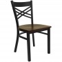 Flash Furniture Hercules Series Black ''X'' Back Metal Restaurant Chair with Mahogany Wood Seat XU-6FOBXBK-MAHW-GG