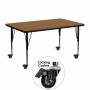 Flash Furniture XU-A2448-REC-OAK-T-P-CAS-GG Mobile Rectangular Activity Table with Oak Thermal Fused Laminate Top and Height Adjustable Pre-School Legs