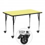 Flash Furniture XU-A2448-REC-YEL-T-A-CAS-GG Mobile Rectangular Activity Table with Yellow Thermal Fused Laminate Top and Standard Height Adjustable Legs