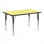 Flash Furniture 24''W x 48''L Rectangular Activity Table with Yellow Thermal Fused Laminate Top and Standard Height Adjustable Legs XU-A2448-REC-YEL-T-A-GG