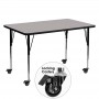 Flash Furniture XU-A3060-REC-GY-H-A-CAS-GG Mobile Rectangular Activity Table with Standard Height Adjustable Legs