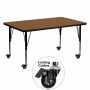 Flash Furniture XU-A3060-REC-OAK-H-P-CAS-GG Mobile Rectangular Activity Table with Height Adjustable Pre-School Legs