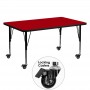 Flash Furniture XU-A3060-REC-RED-T-P-CAS-GG Mobile Rectangular Activity Table with Height Adjustable Pre-School Legs