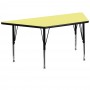 Flash Furniture 30''W x 60''L Trapezoid Activity Table with Yellow Thermal Fused Laminate Top and Height Adjustable Short Legs XU-A3060-TRAP-YEL-T-P-GG