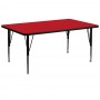 Flash Furniture 30''W x 72''L Rectangular Activity Table with 1.25'' Thick High Pressure Red Laminate Top and Height Adjustable Short Legs XU-A3072-REC-RED-H-P-GG