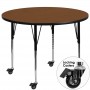 Flash Furniture XU-A42-RND-OAK-H-A-CAS-GG Mobile Round Activity Table with Standard Height Adjustable Legs