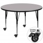 Flash Furniture XU-A48-RND-GY-T-P-CAS-GG Mobile Round Activity Table with Height Adjustable Pre-School Legs