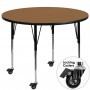 Flash Furniture XU-A48-RND-OAK-T-A-CAS-GG Mobile Round Activity Table with Standard Height Adjustable Legs