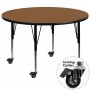 Flash Furniture XU-A48-RND-OAK-T-P-CAS-GG Mobile Round Activity Table with Height Adjustable Pre-School Legs