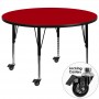 Flash Furniture XU-A48-RND-RED-T-P-CAS-GG Mobile Round Activity Table with Height Adjustable Pre-School Legs