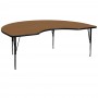 Flash Furniture 48''W x 72''L Kidney Shaped Activity Table with Oak Thermal Fused Laminate Top and Height Adjustable Short Legs XU-A4872-KIDNY-OAK-T-P-GG