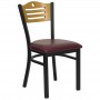 Flash Furniture Hercules Series Black Slat Back Metal Restaurant Chair with Natural Wood Back and Burgundy Vinyl Seat XU-DG-6G7B-SLAT-BURV-GG