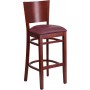 Flash Furniture XU-DG-W0094BAR-MAH-BURV-GG Lacey Series Solid Back Mahogany Wooden Restaurant Barstool - Burgundy Vinyl Seat