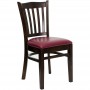 Flash Furniture Hercules Series Walnut Finished Vertical Slat Back Wooden Restaurant Chair with Burgundy Vinyl Seat XU-DGW0008VRT-WAL-BURV-GG