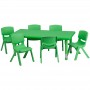 Flash Furniture 24''W x 48''L Adjustable Rectangular Green Plastic Activity Table Set with 6 School Stack Chairs YU-YCX-0013-2-RECT-TBL-GREEN-E-GG