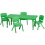 Flash Furniture 24''W x 48''L Adjustable Rectangular Green Plastic Activity Table Set with 4 School Stack Chairs YU-YCX-0013-2-RECT-TBL-GREEN-R-GG