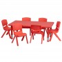 Flash Furniture 24''W x 48''L Adjustable Rectangular Red Plastic Activity Table Set with 6 School Stack Chairs YU-YCX-0013-2-RECT-TBL-RED-E-GG