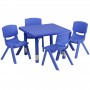Flash Furniture 24'' Square Adjustable Blue Plastic Activity Table Set with 4 School Stack Chairs YU-YCX-0023-2-SQR-TBL-BLUE-E-GG