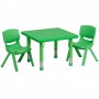 Flash Furniture 24'' Square Adjustable Green Plastic Activity Table Set with 2 School Stack Chairs YU-YCX-0023-2-SQR-TBL-GREEN-R-GG