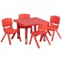 Flash Furniture 24'' Square Adjustable Red Plastic Activity Table Set with 4 School Stack Chairs YU-YCX-0023-2-SQR-TBL-RED-E-GG