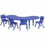 Flash Furniture 35''W x 65''L Adjustable Half-Moon Blue Plastic Activity Table Set with 4 School Stack Chairs YU-YCX-0043-2-MOON-TBL-BLUE-E-GG