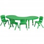 Flash Furniture 35''W x 65''L Adjustable Half-Moon Green Plastic Activity Table Set with 4 School Stack Chairs YU-YCX-0043-2-MOON-TBL-GREEN-E-GG