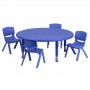Flash Furniture 45'' Round Adjustable Blue Plastic Activity Table Set with 4 School Stack Chairs YU-YCX-0053-2-ROUND-TBL-BLUE-E-GG