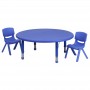 Flash Furniture 45'' Round Adjustable Blue Plastic Activity Table Set with 2 School Stack Chairs YU-YCX-0053-2-ROUND-TBL-BLUE-R-GG
