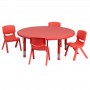 Flash Furniture 45'' Round Adjustable Red Plastic Activity Table Set with 4 School Stack Chairs YU-YCX-0053-2-ROUND-TBL-RED-E-GG