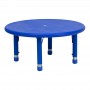 Flash Furniture 33'' Round Height Adjustable Round Blue Plastic Activity Table YU-YCX-007-2-ROUND-TBL-BLUE-GG