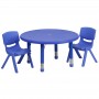 Flash Furniture 33'' Round Adjustable Blue Plastic Activity Table Set with 2 School Stack Chairs YU-YCX-0073-2-ROUND-TBL-BLUE-R-GG