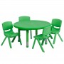 Flash Furniture 33'' Round Adjustable Green Plastic Activity Table Set with 4 School Stack Chairs YU-YCX-0073-2-ROUND-TBL-GREEN-E-GG